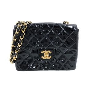 Chanel Mini Matelasse Gold Patent Shoulder Bag Black